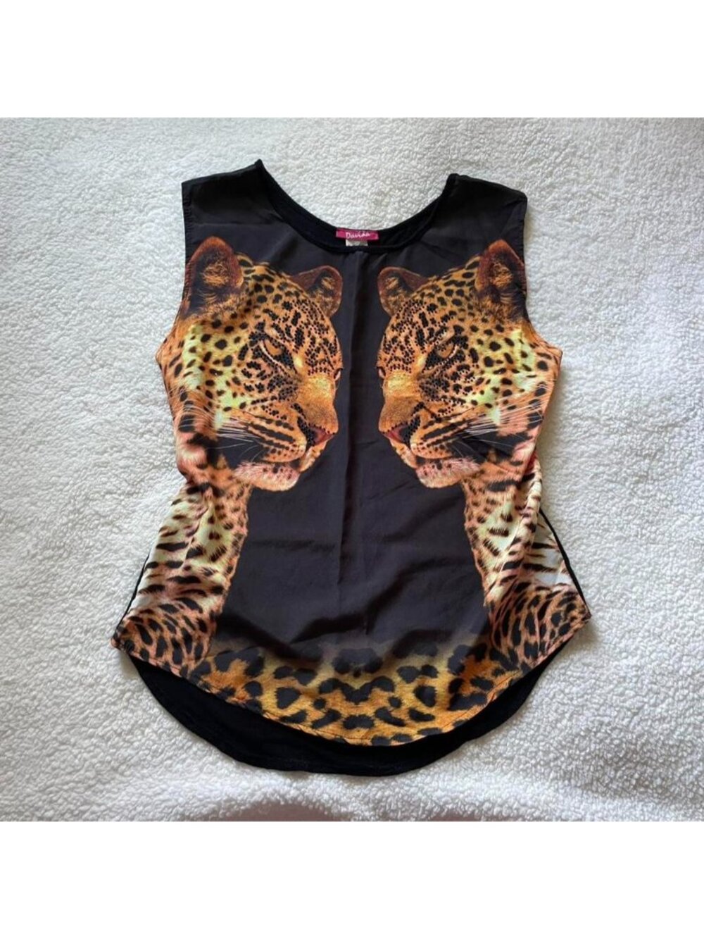 Vintage leopard sleeveless top with studded details